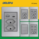 DELEFU Cinza Painel PC Brasil Standard Outlet Duplo USB Tipo C Parede Power Sock