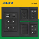 DELEFU Painel PC Fireproof Duplo USB Tipo C Carga Brasil Tomada Padrão Parede P