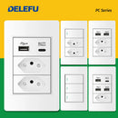 DELEFU-Tomada Interruptor Com Usb Parede 110/220v Padrão 4x2 Carrega Turbo Cor Branca