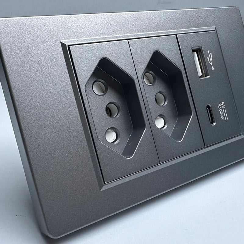 DELEFU Cinza Painel PC Brasil Standard Outlet Duplo USB Tipo C Parede Power Sock