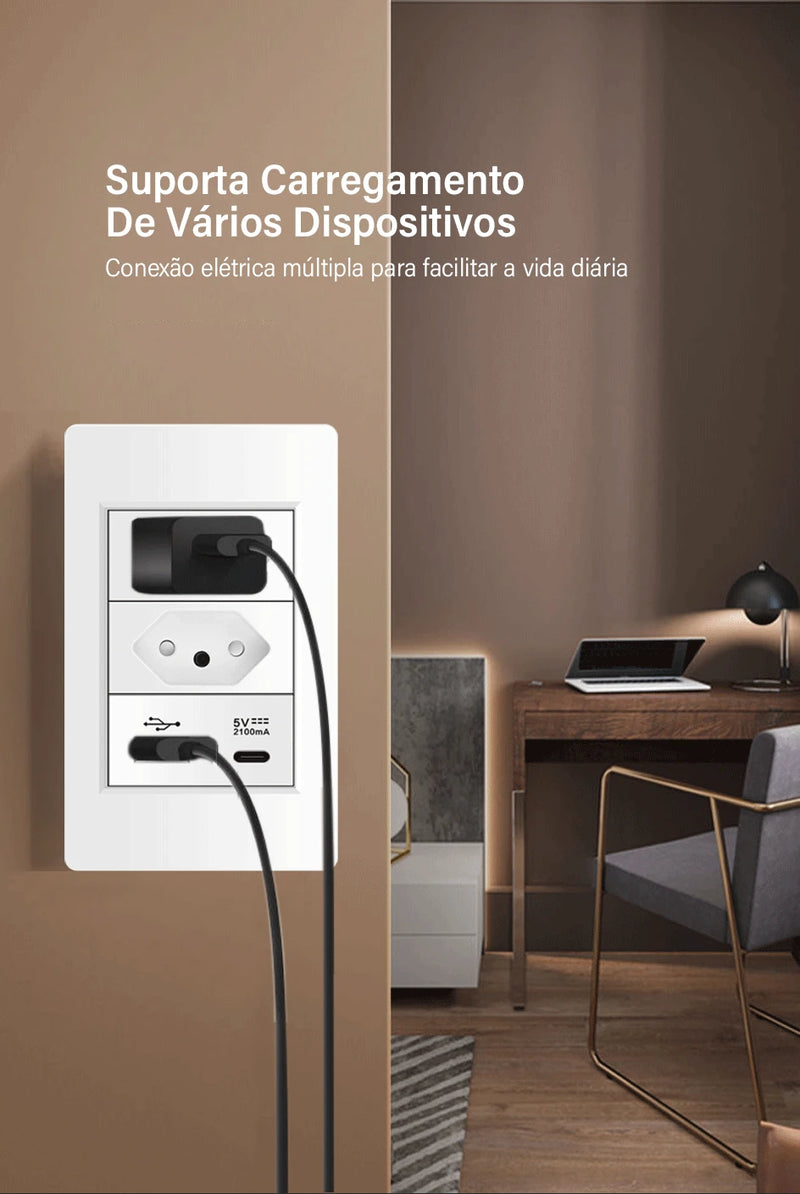 DELEFU-Tomada Interruptor Com Usb Parede 110/220v Padrão 4x2 Carrega Turbo Cor Branca