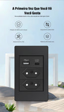 DELEFU Painel PC Fireproof Duplo USB Tipo C Carga Brasil Tomada Padrão Parede P