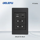 DELEFU Painel PC Fireproof Duplo USB Tipo C Carga Brasil Tomada Padrão Parede P