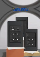 DELEFU Painel PC Fireproof Duplo USB Tipo C Carga Brasil Tomada Padrão Parede P