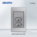 DELEFU Cinza Painel PC Brasil Standard Outlet Duplo USB Tipo C Parede Power Sock