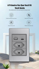 DELEFU Cinza Painel PC Brasil Standard Outlet Duplo USB Tipo C Parede Power Sock