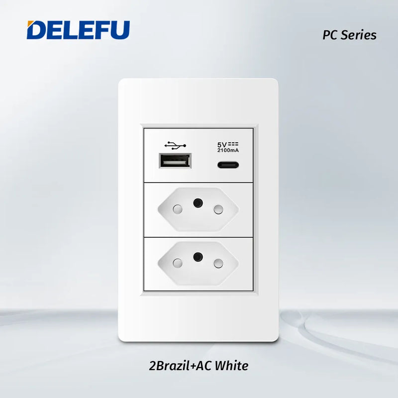 DELEFU-Tomada Interruptor Com Usb Parede 110/220v Padrão 4x2 Carrega Turbo Cor Branca