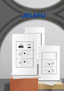 DELEFU-Tomada Interruptor Com Usb Parede 110/220v Padrão 4x2 Carrega Turbo Cor Branca
